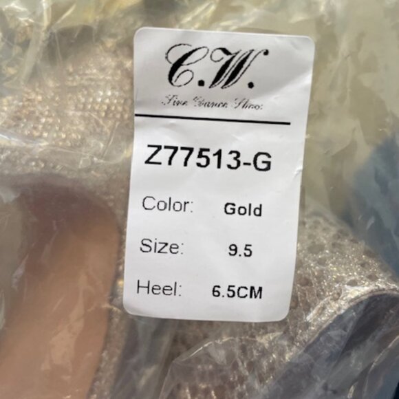 Glitzy Gold Ballroom Dancing shoes suede bottom - Picture 11 of 12